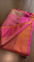 Linen - brown with pink and orange borders