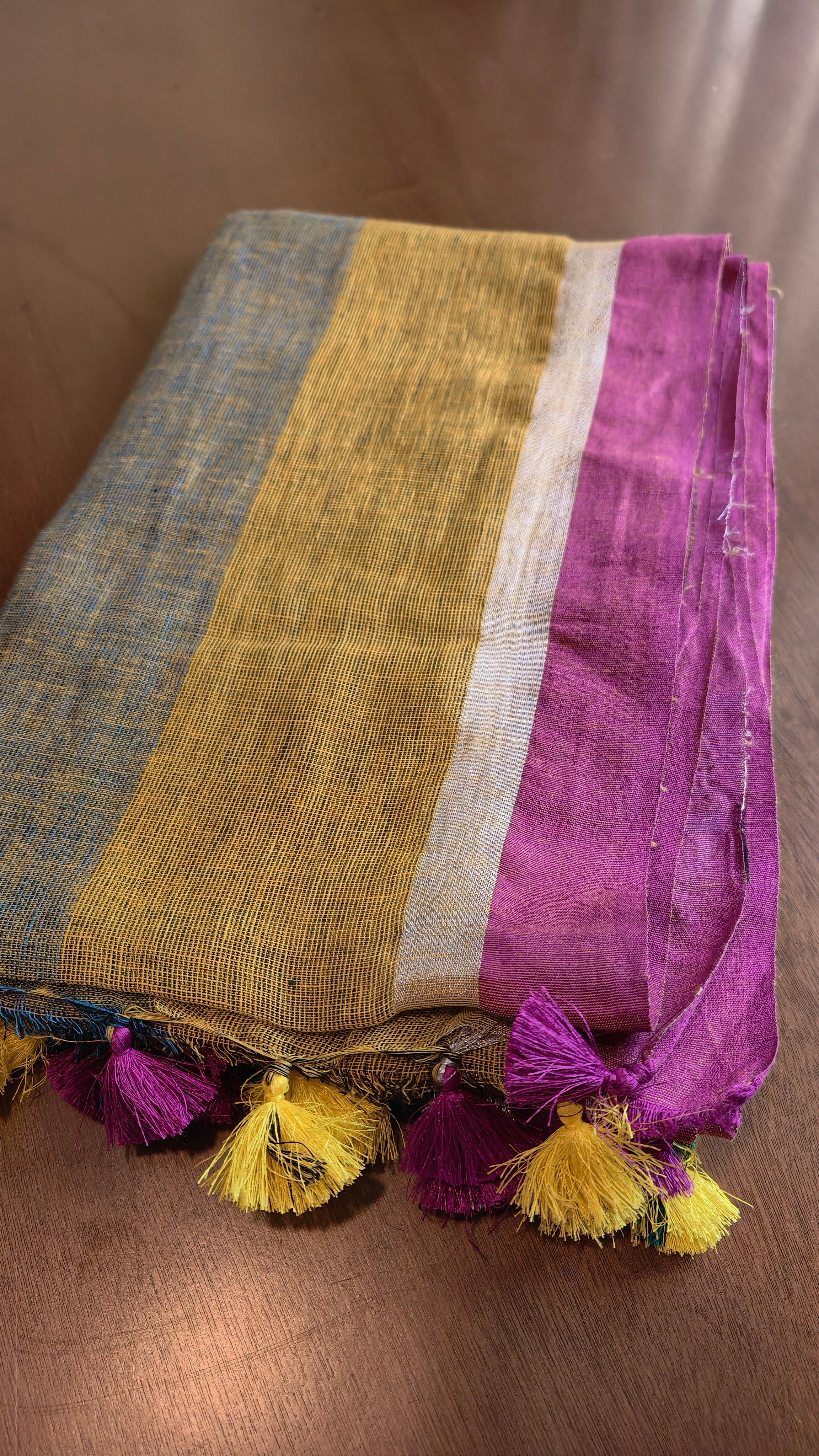 Linen - blue and yellow with magenta border