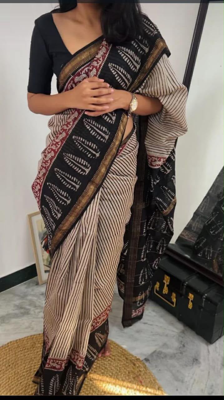 Maheshwari Silk Handloom Saree - Striped
