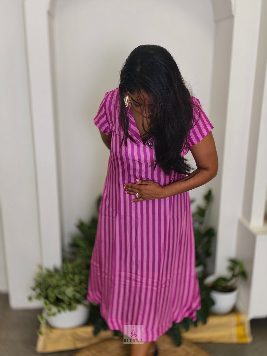 Maxi dress with collar - bubblegum pink