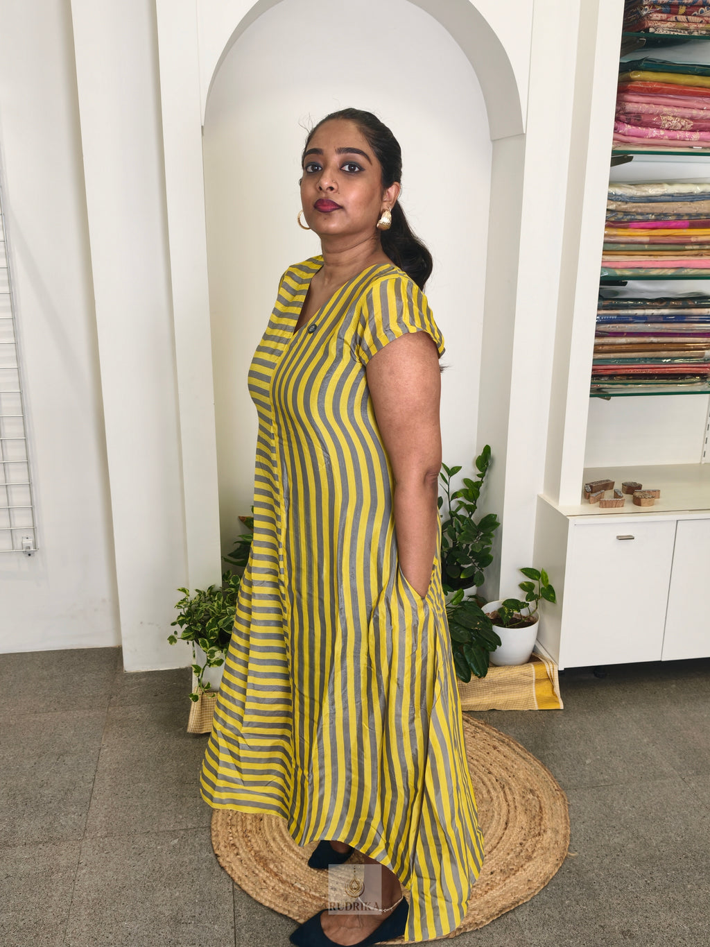 Maxi dress - yellow and ash