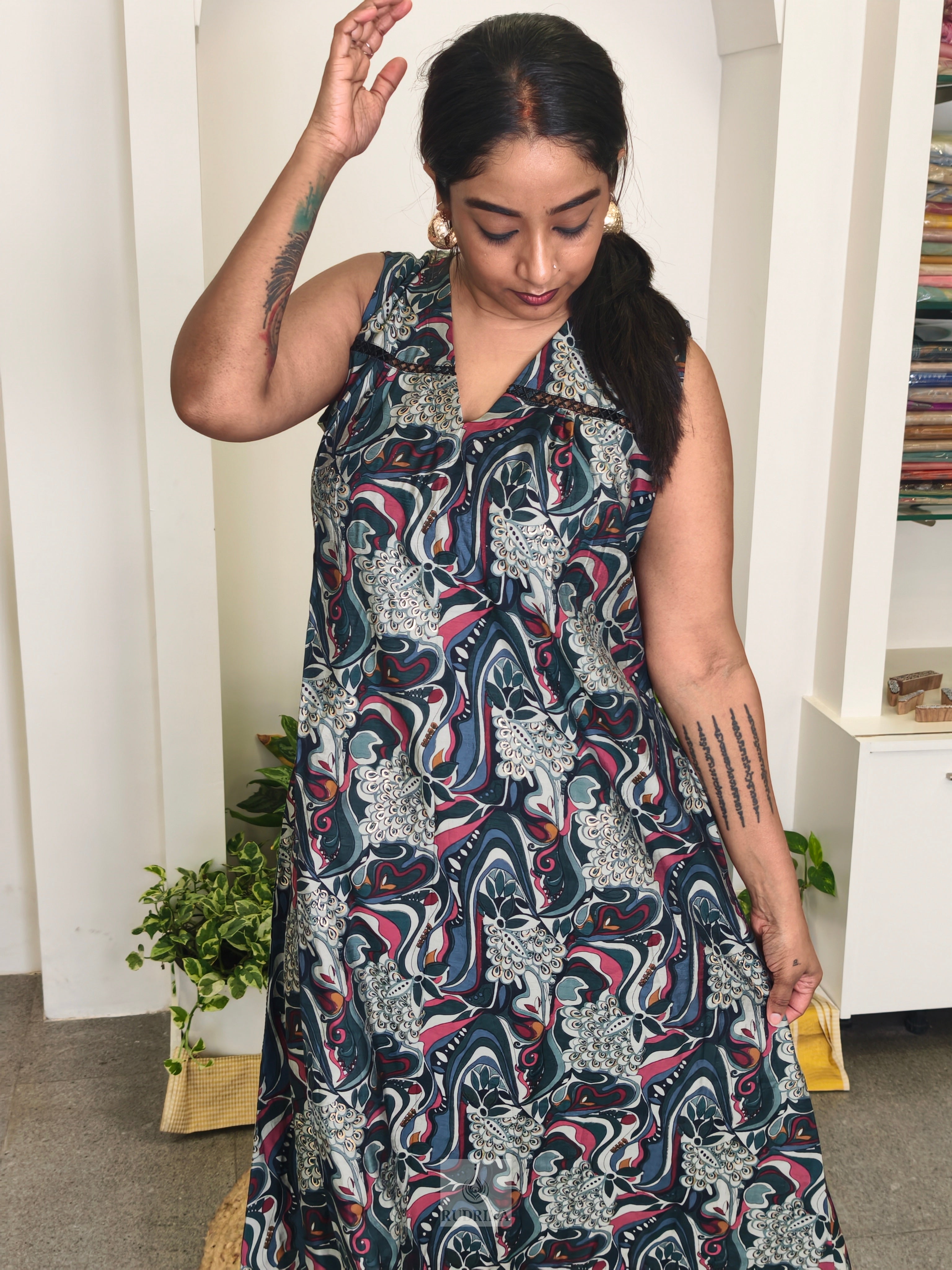 Maxi dress - silver and multi colour