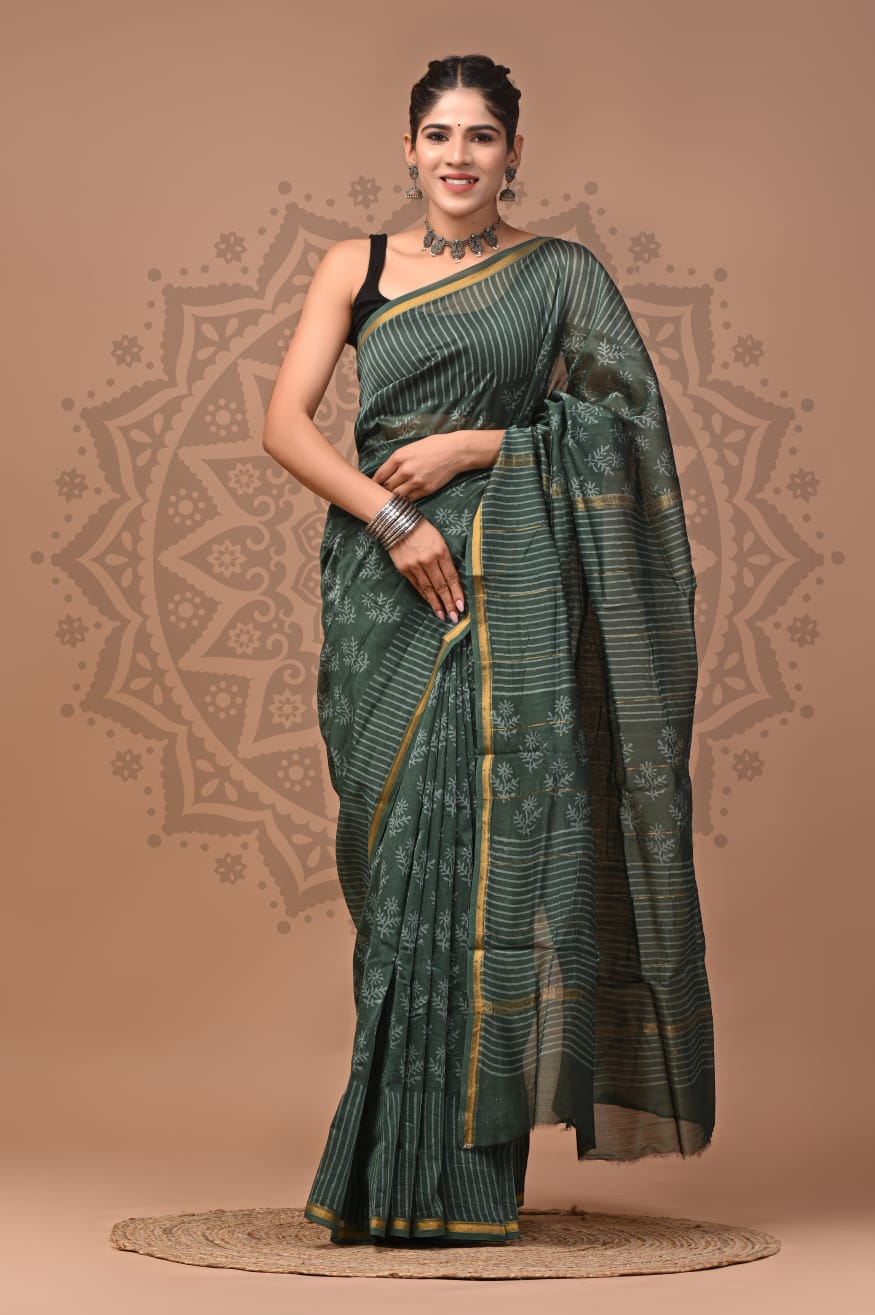 Chanderi Silk Handloom Saree -Striped prints