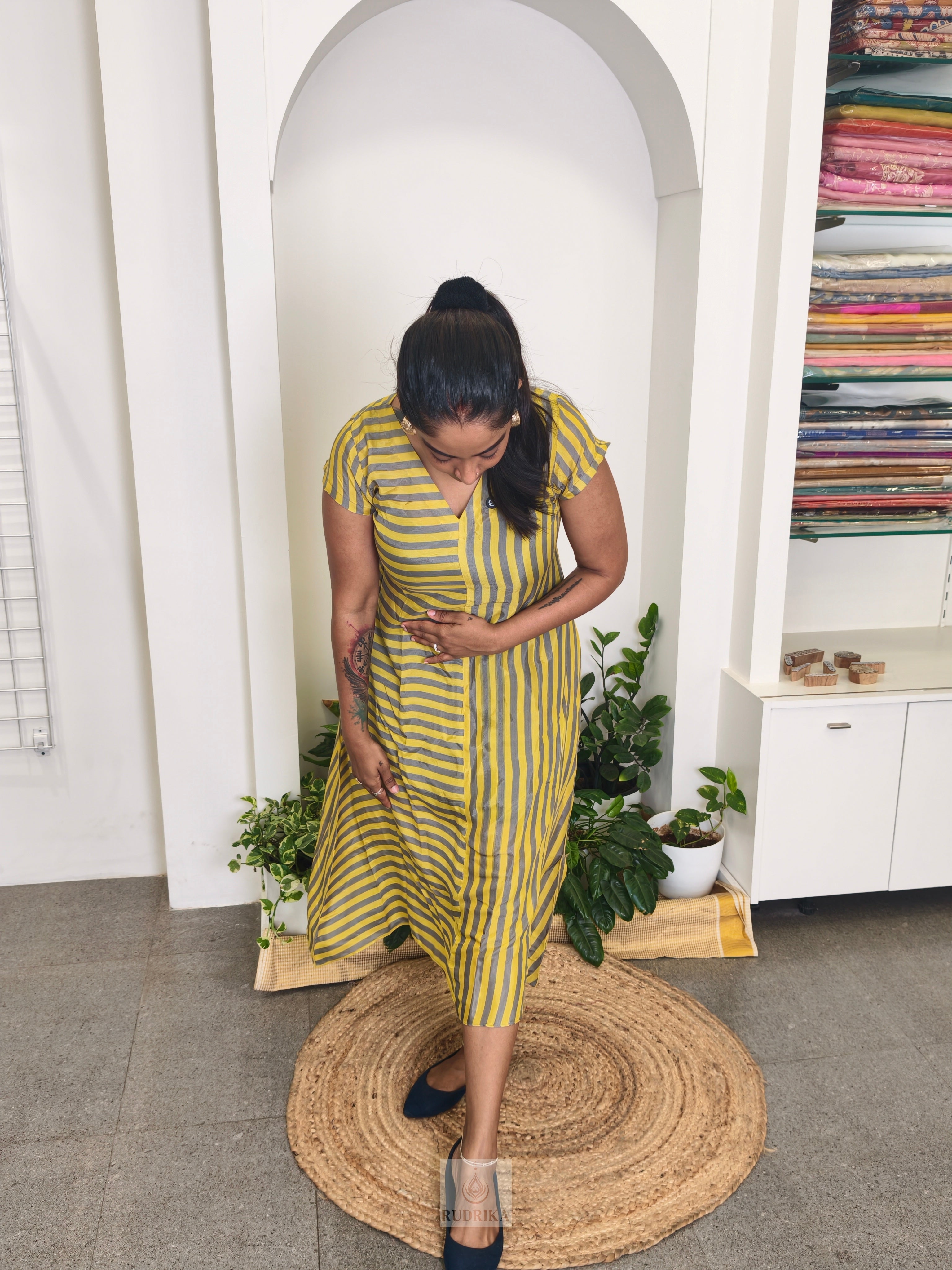 Maxi dress - yellow and ash