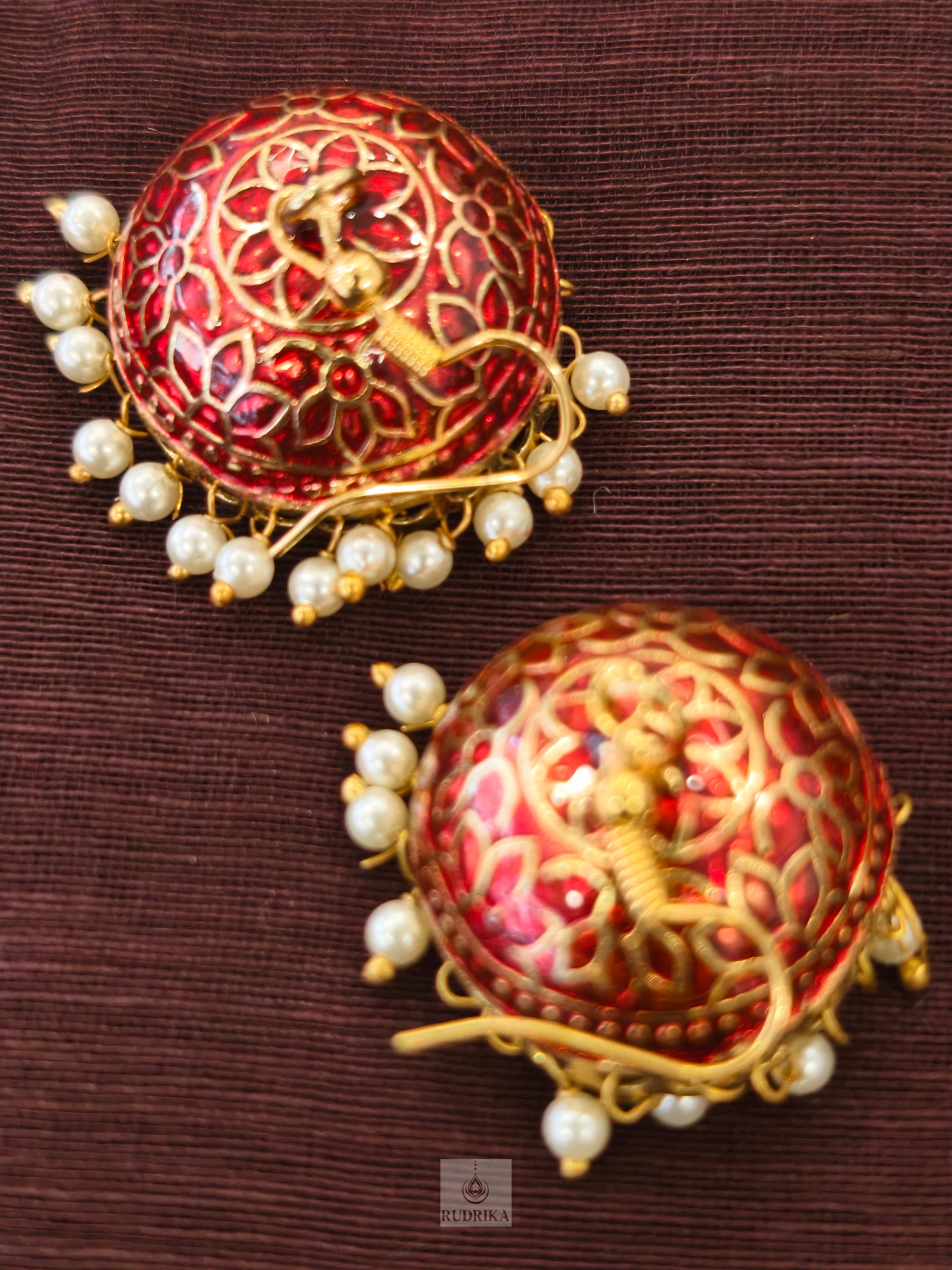 Meenakari jhumkas - single colour