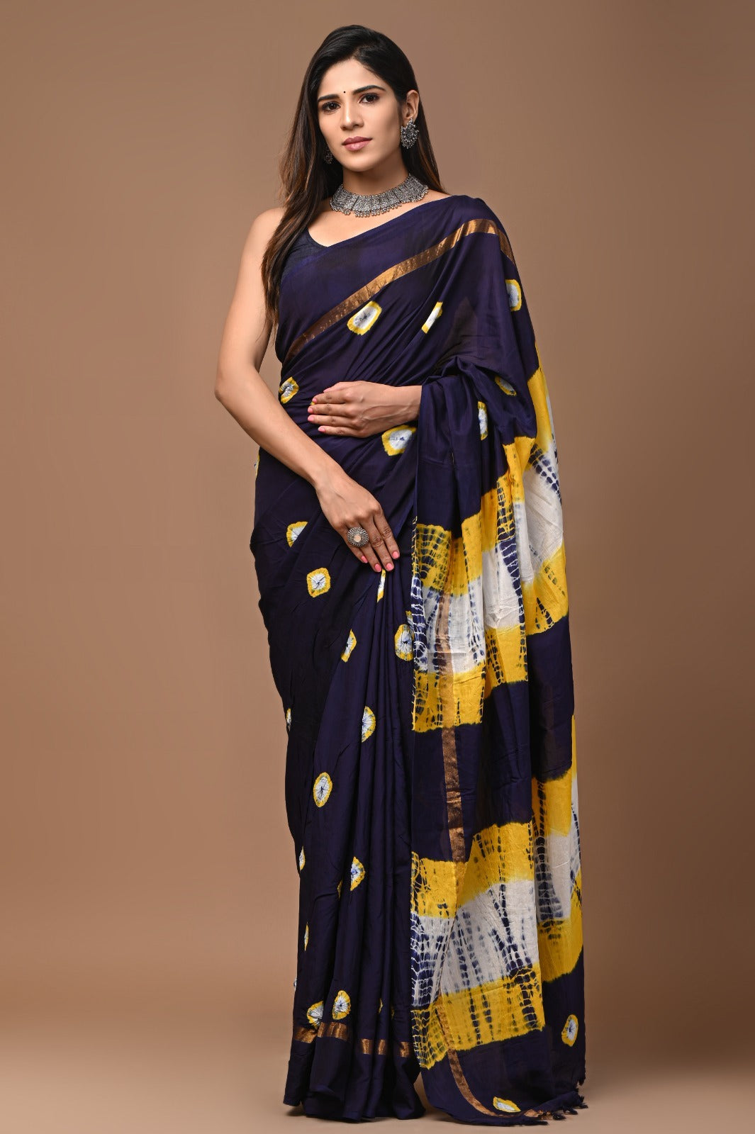 Assam silk with Indian Shibori patterns-Dots