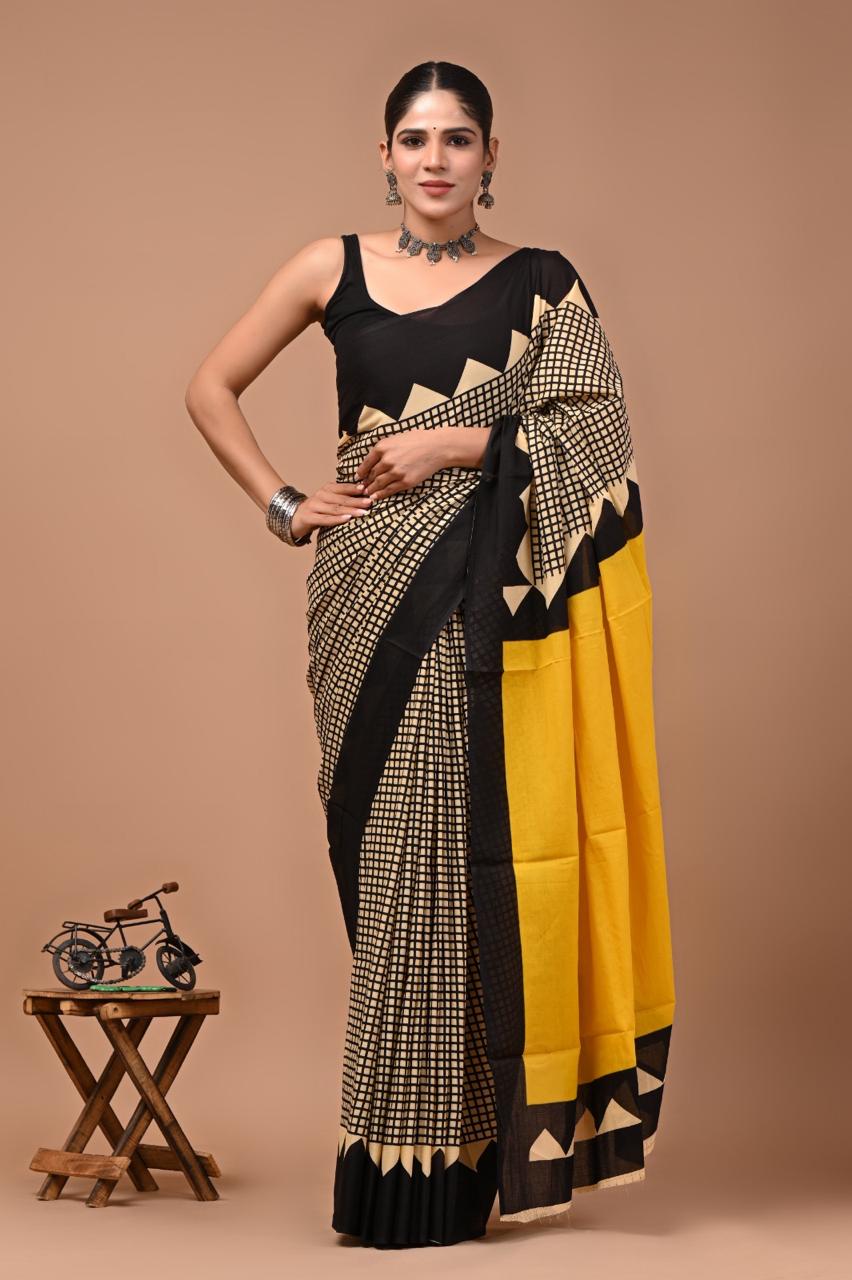Mul Cotton Sarees-Black Border