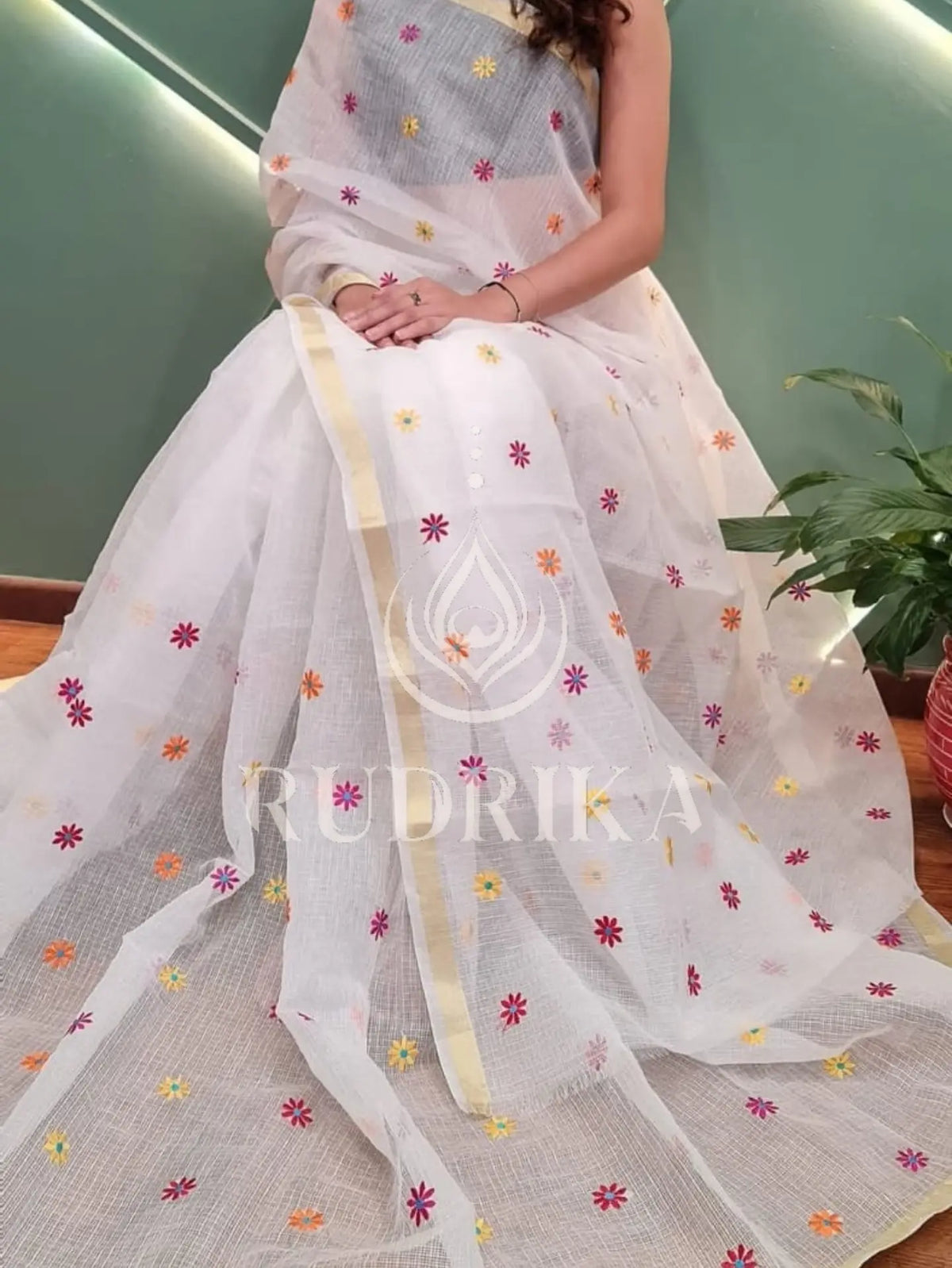 Kota Doria with floral embroidery