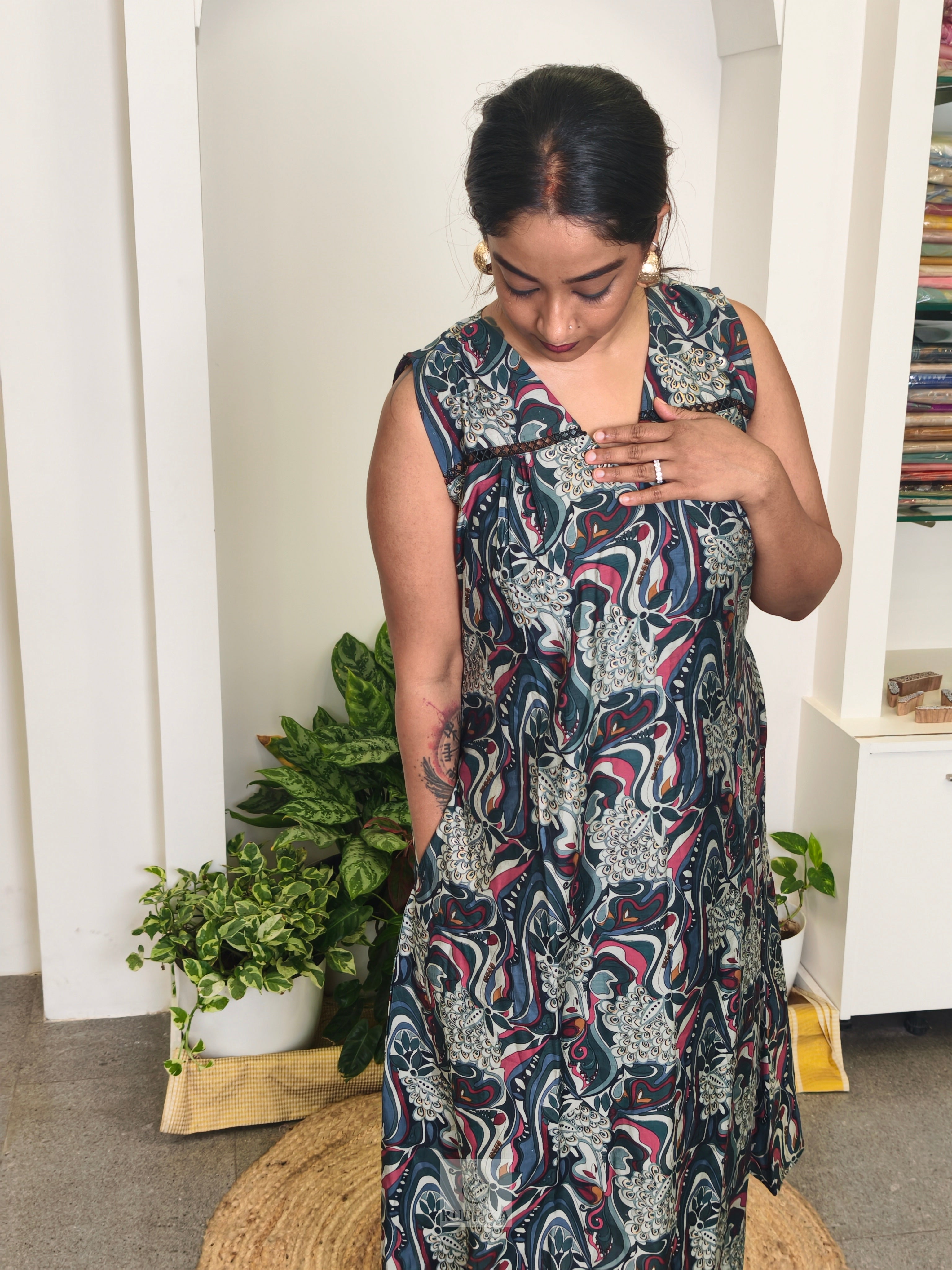 Maxi dress - silver and multi colour