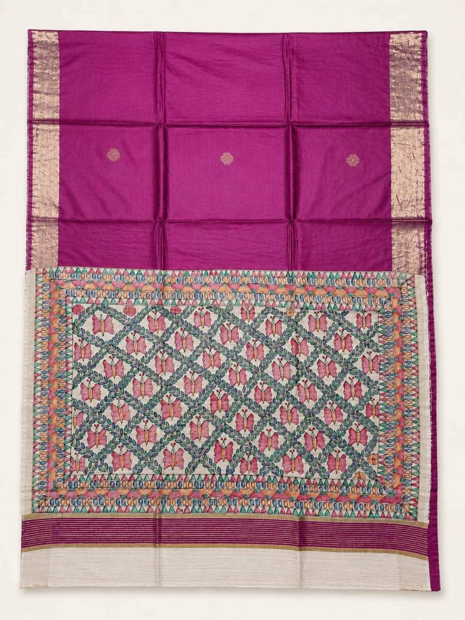 Tussar Ghicha Silk-Madhubani Style - silk mark certificate