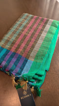 Linen - multicolour stripes with teal blue and green border