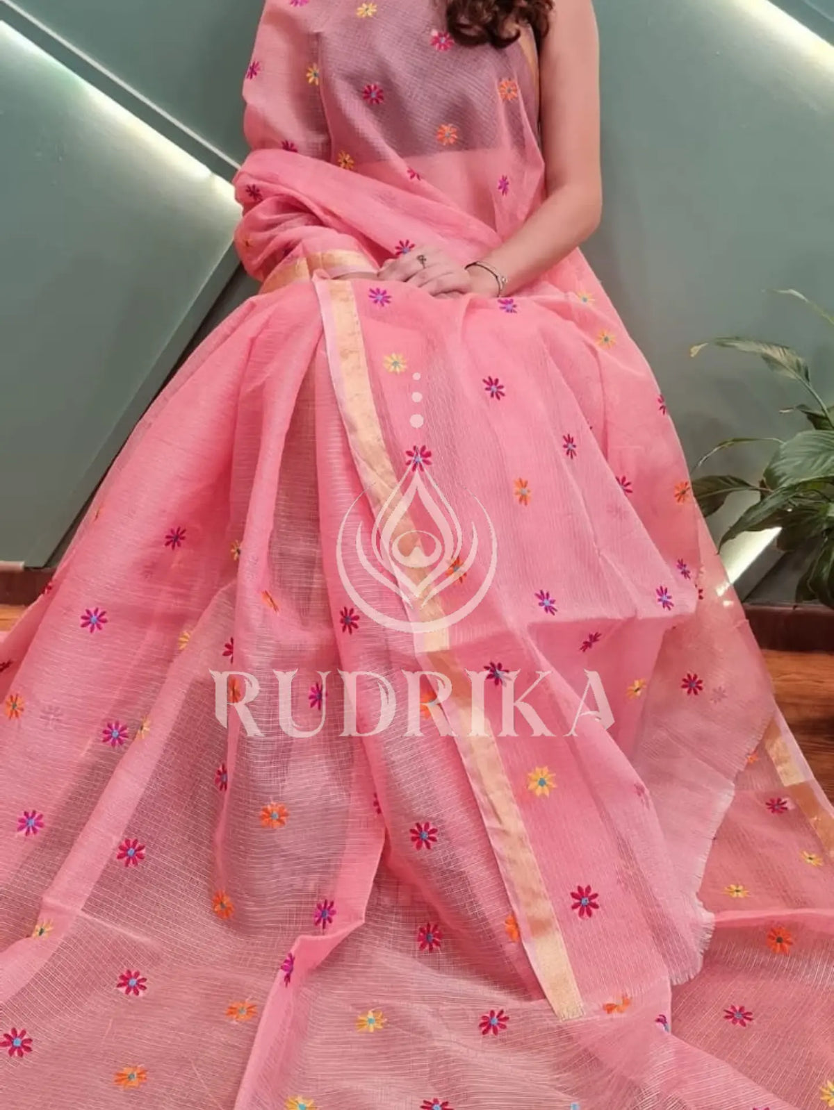 Kota Doria with floral embroidery