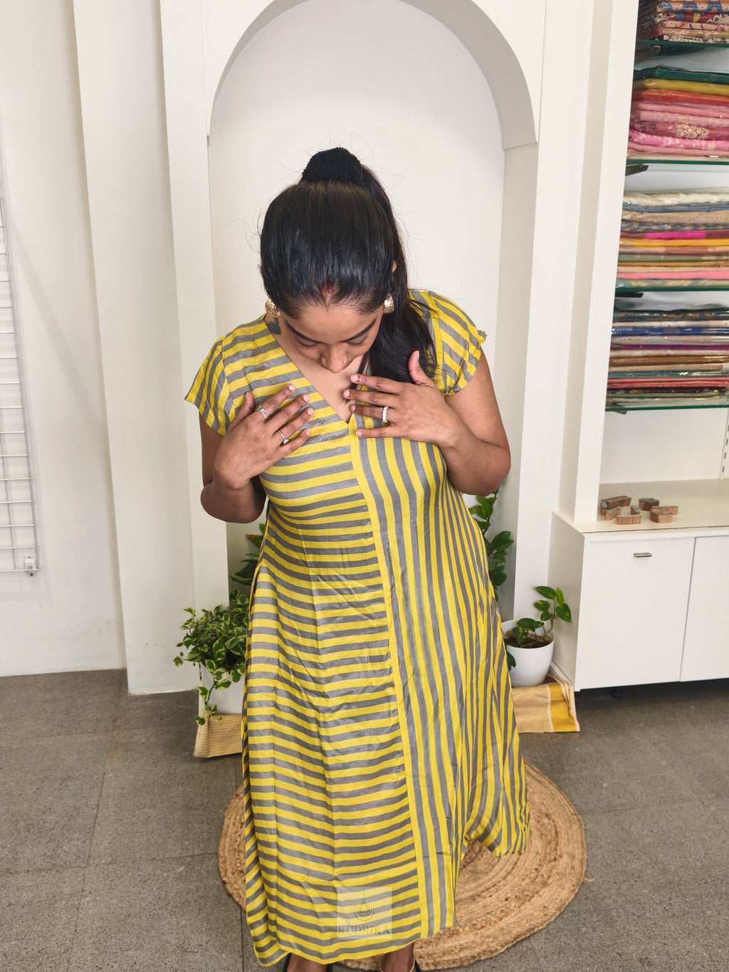 Maxi dress - yellow and ash